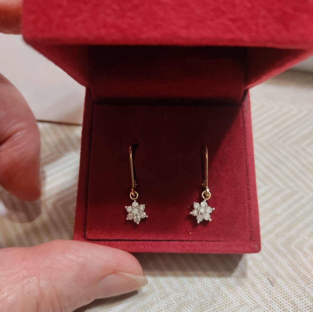 QVC Affinity Diamond floral 14k yellow gold Leverback earrings 1/3 ctw